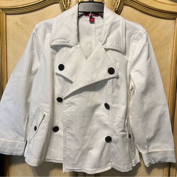 Chaps White Denim Double Breasted Trench Jacket Large - Picture 9 of 10